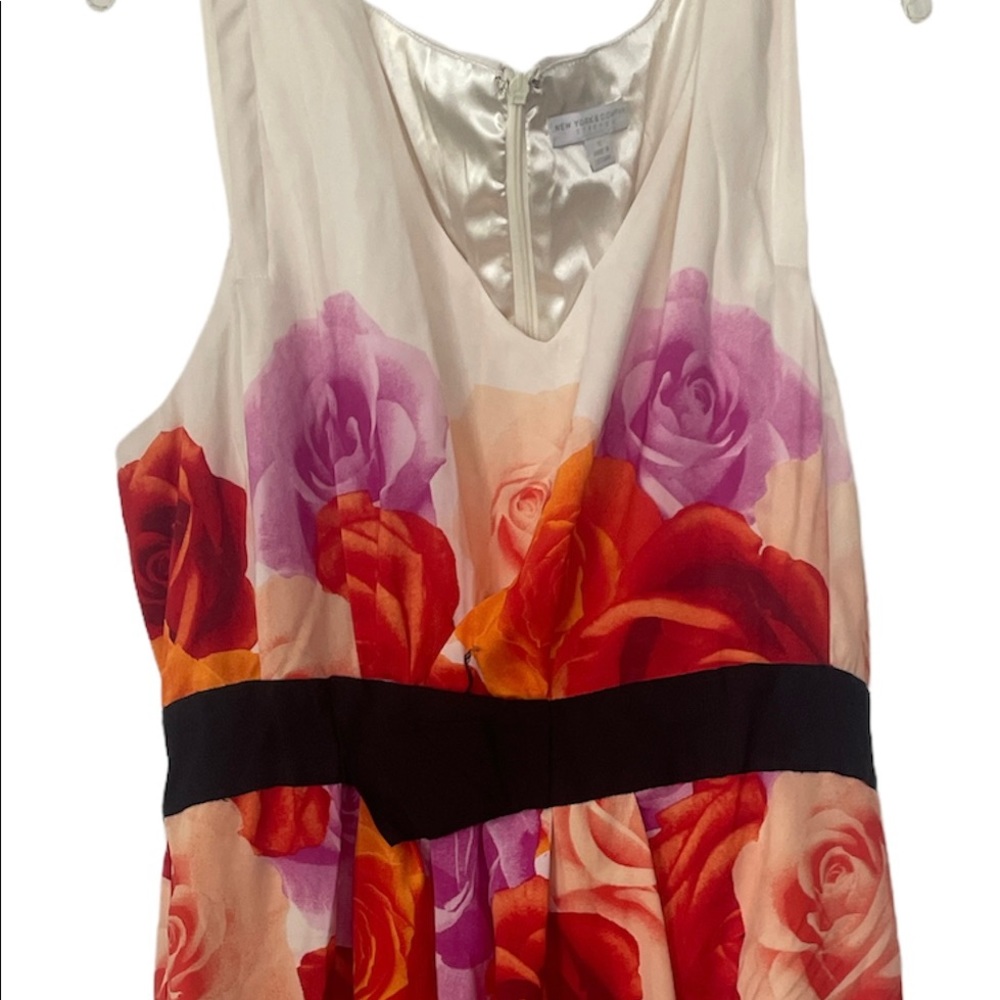 New York & Company Womens Size 12 Sleeveless Dress A-Line Floral Print Pink Red